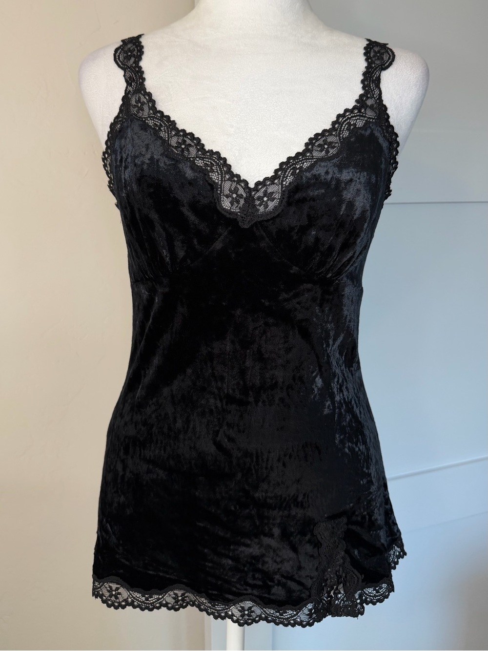 Express Black Velvet Tank with Lace Trim